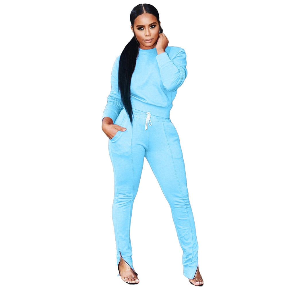 Winter Two Piece Strazy Set Womens set Long sleeve TShirt pants suit Casual tracksuit outfit Sweatsuit Sporty