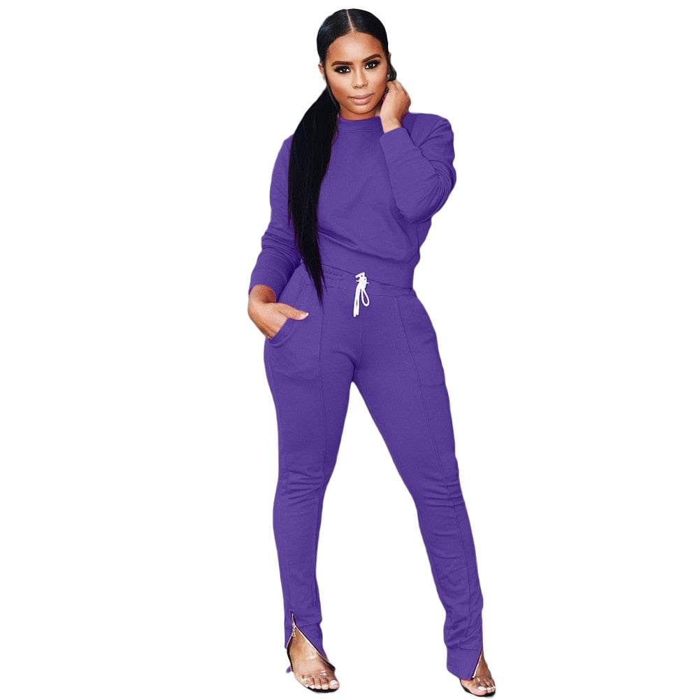 Winter Two Piece Strazy Set Womens set Long sleeve TShirt pants suit Casual tracksuit outfit Sweatsuit Sporty