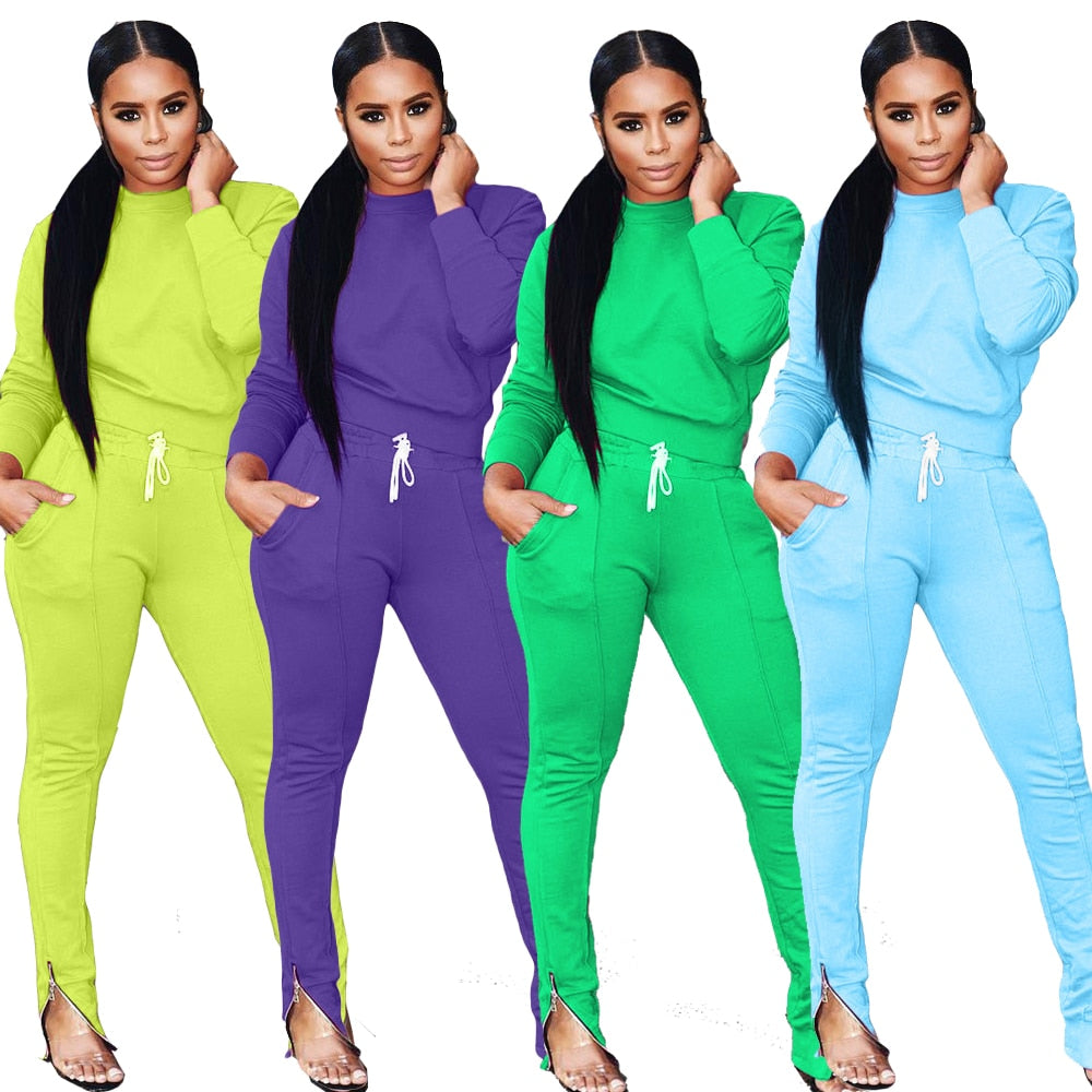 Winter Two Piece Strazy Set Womens set Long sleeve TShirt pants suit Casual tracksuit outfit Sweatsuit Sporty