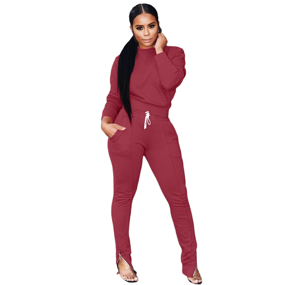 Winter Two Piece Strazy Set Womens set Long sleeve TShirt pants suit Casual tracksuit outfit Sweatsuit Sporty